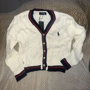 Polo by Ralph Lauren Cream Cardigan with Navy and Red Accents